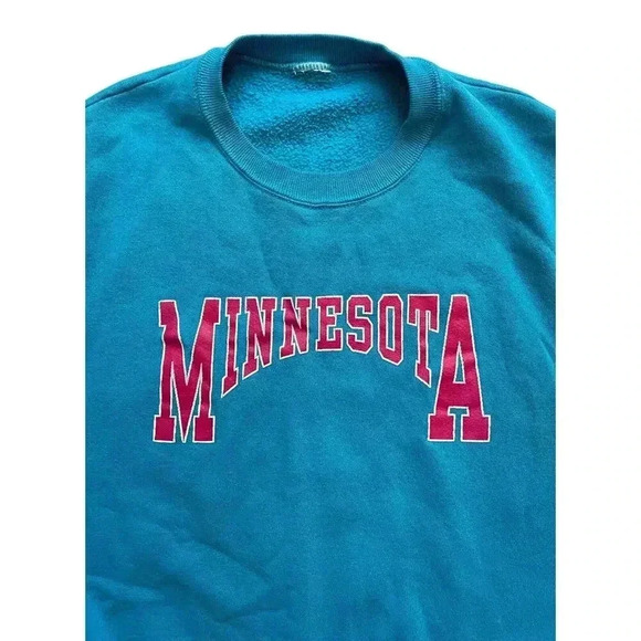 Vintage 80s Minnesota Crewneck Sweatshirt Bright Blue - Picture 4 of 11